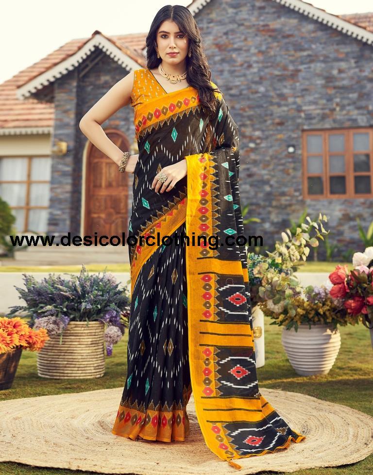 Black Cotton Printed Ready To Wear