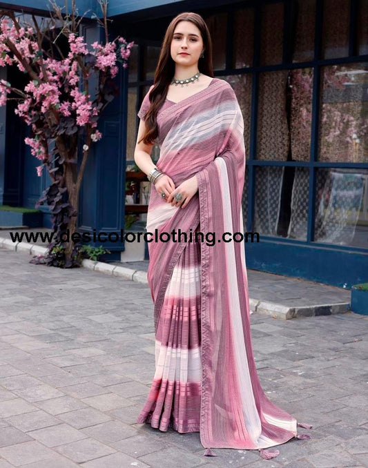Dusty Purple Georgette Printed Sarees