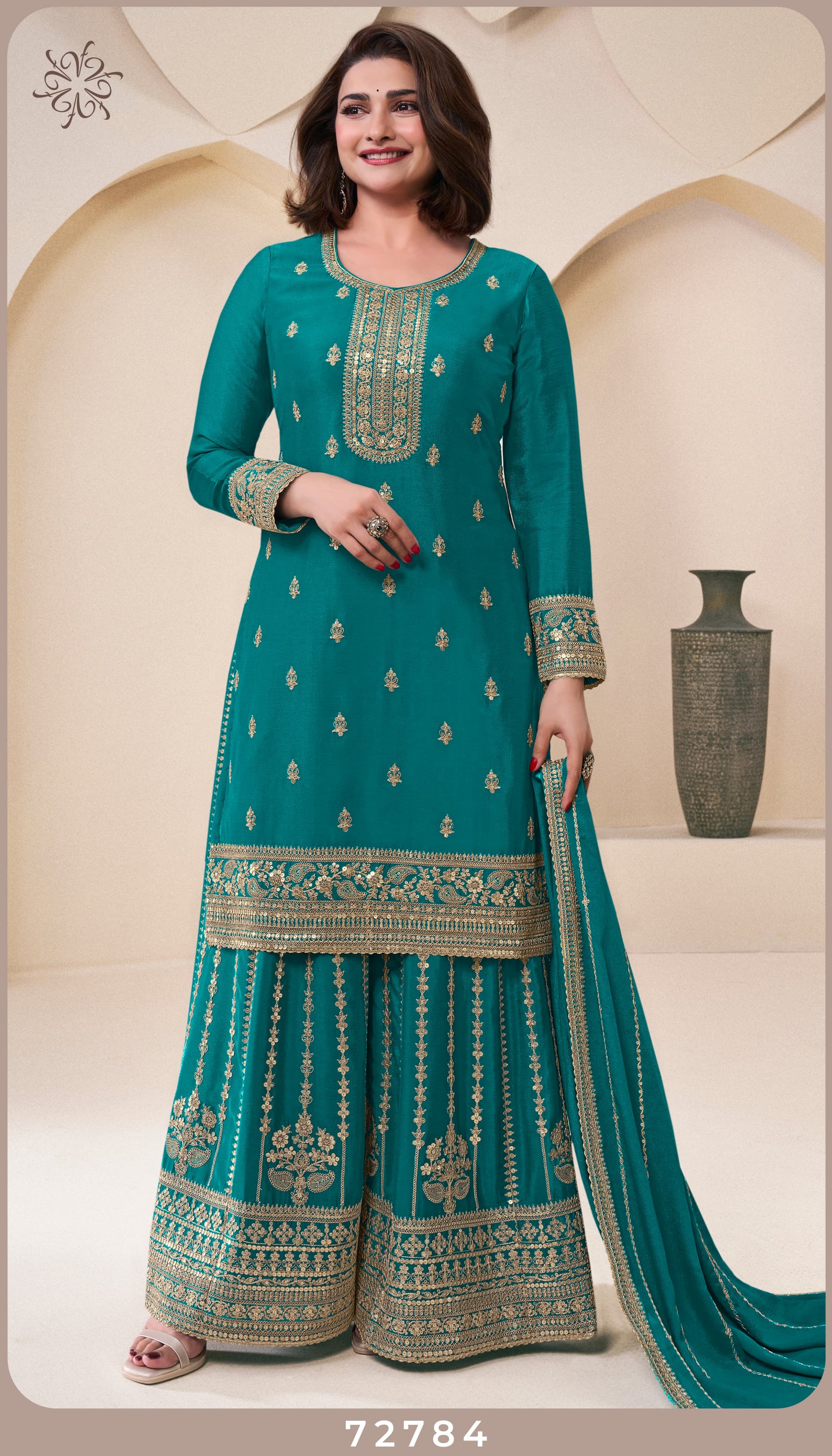 Product Image - KULEESH - SANGEET Designer Georgette Saree - Embroidered Chinon Fabric