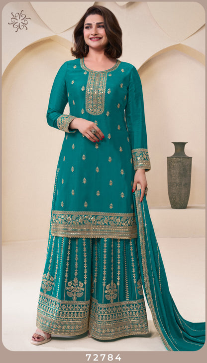 Product Image - KULEESH - SANGEET Designer Georgette Saree - Embroidered Chinon Fabric