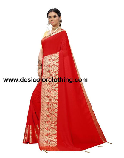 Red Coloured Tussar Poly Silk Jacquard Partywear saree