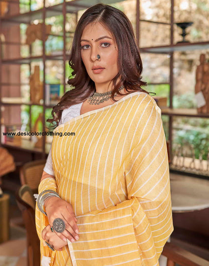 Yellow Leheriya Linen Woven Saree
