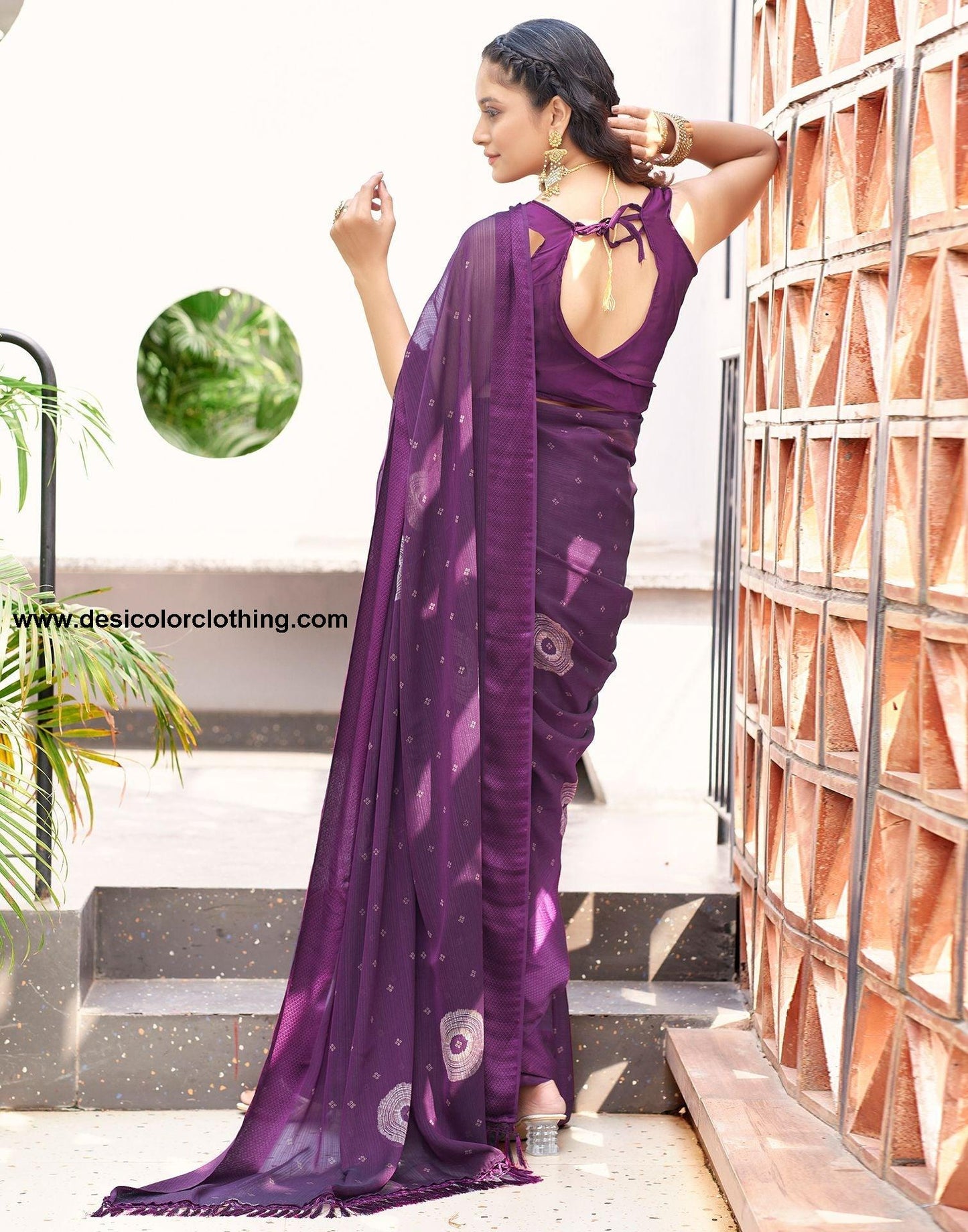 Purple  Printed Chiffon Saree