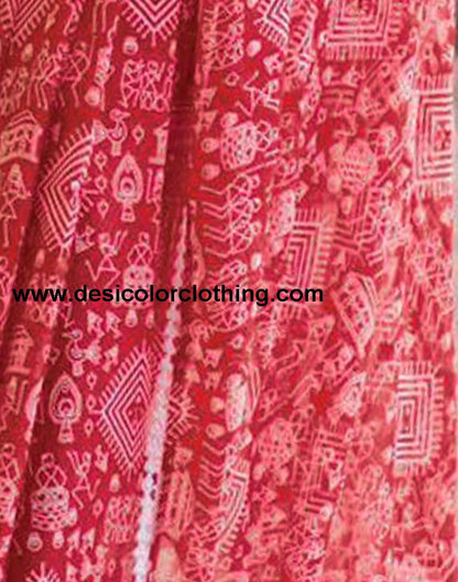 Red Georgette Printed Saree