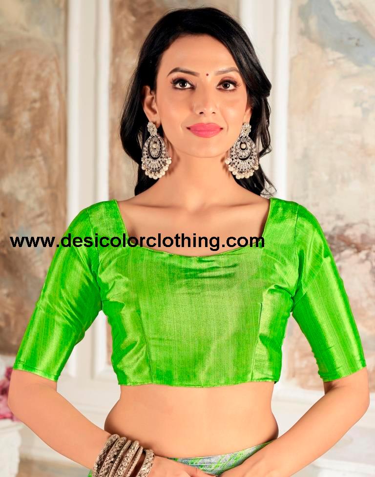 Bright Green Silk Printed Sarees