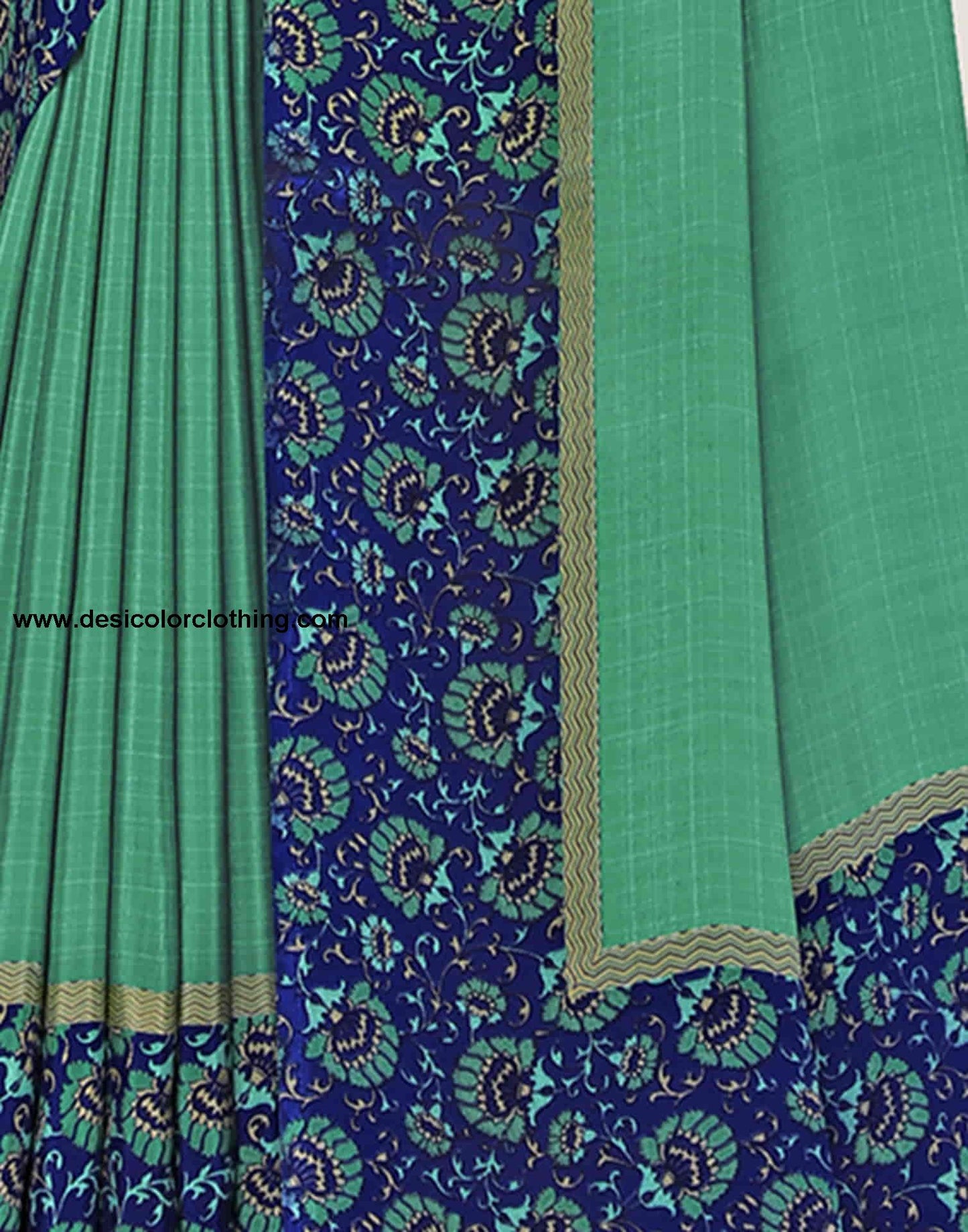 Teal Green Polyester Printed Saree