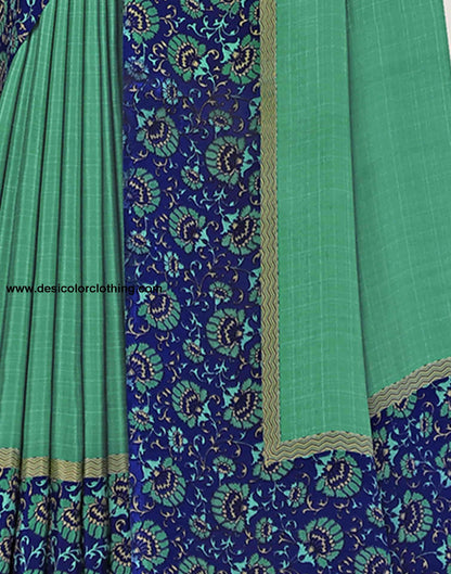 Teal Green Polyester Printed Saree