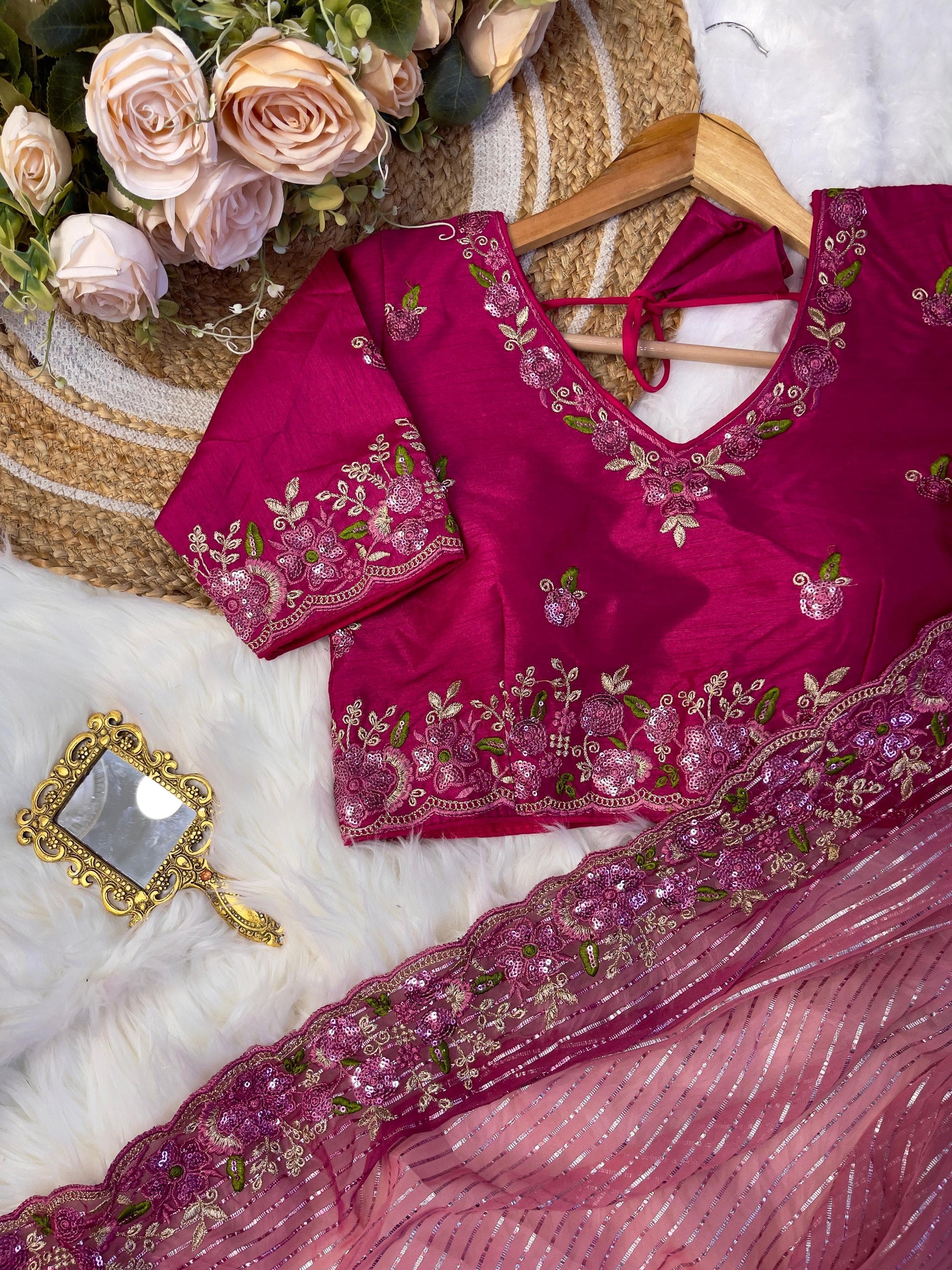 Product Image - Designer Georgette Wedding Saree with Embroidery & Silk Work Blouse