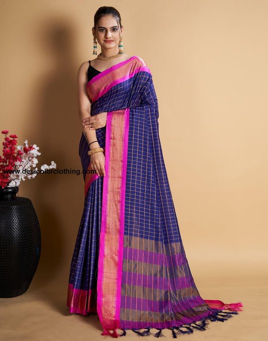 Drak Blue Self Woven Silk Saree
