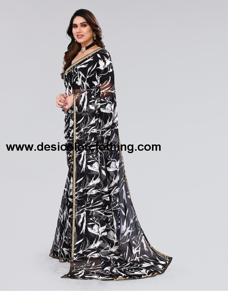 Black Printed Chiffon Saree