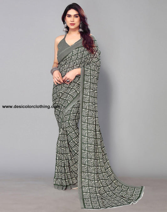 Dark Green Printed Saree