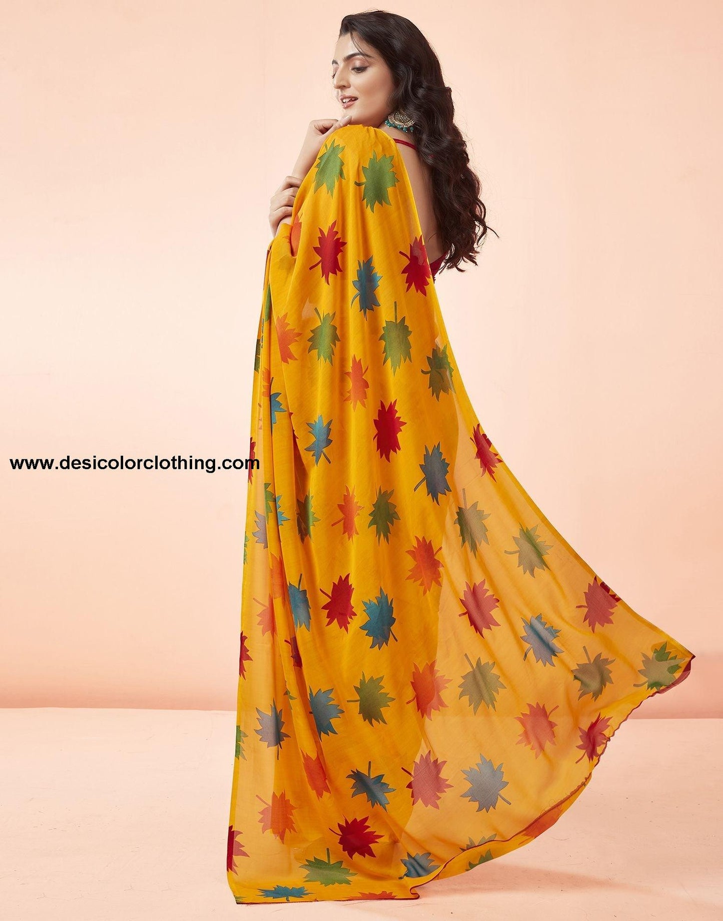 Turmeric Yellow Printed Georgette Saree