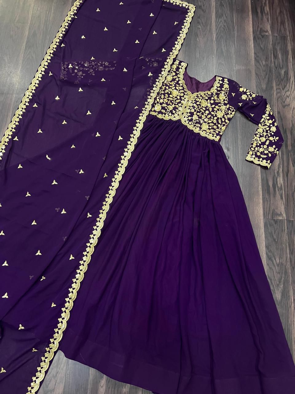 Product Image - Designer Faux Blooming Gowns with Sequins & Multi Embroidered Work – Perfect for Weddings & Festive Wear