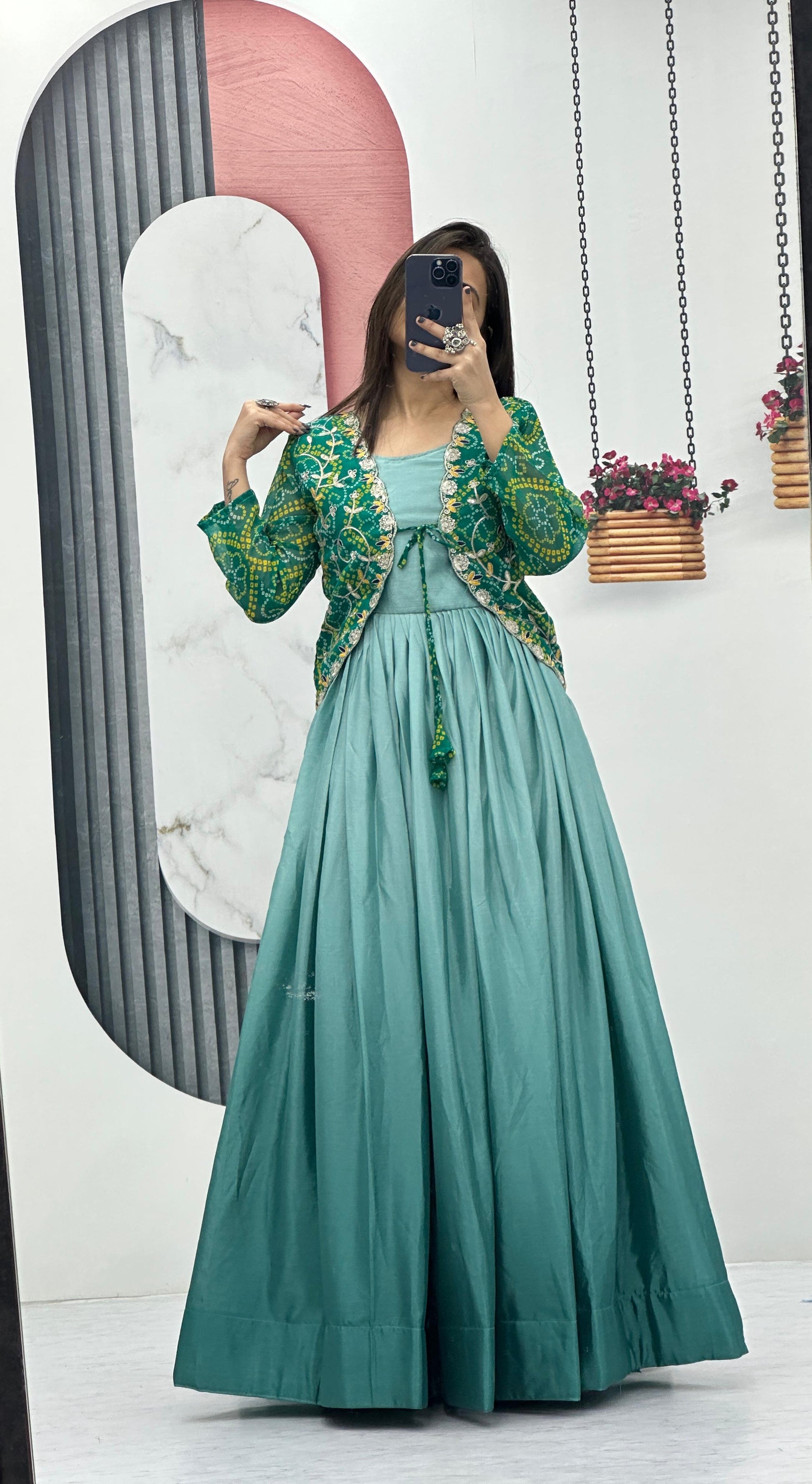 Product Image - Designer Bandhej Jacket & Long Gown - Exclusive Ethnic Wear