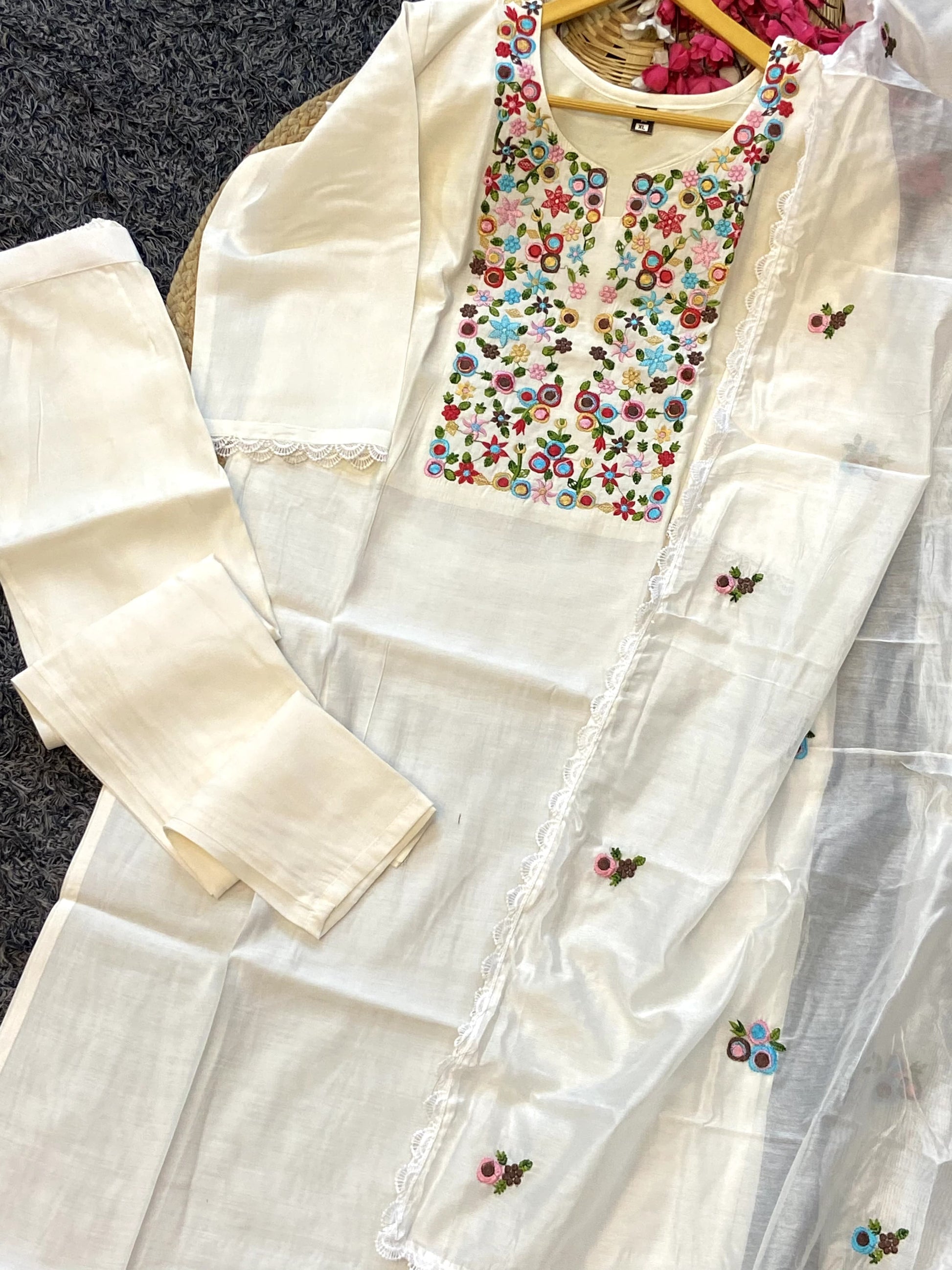 Product Image - Designer Kurti Pant with Dupatta - Elegant Visose Chanderi Ethnic Wear