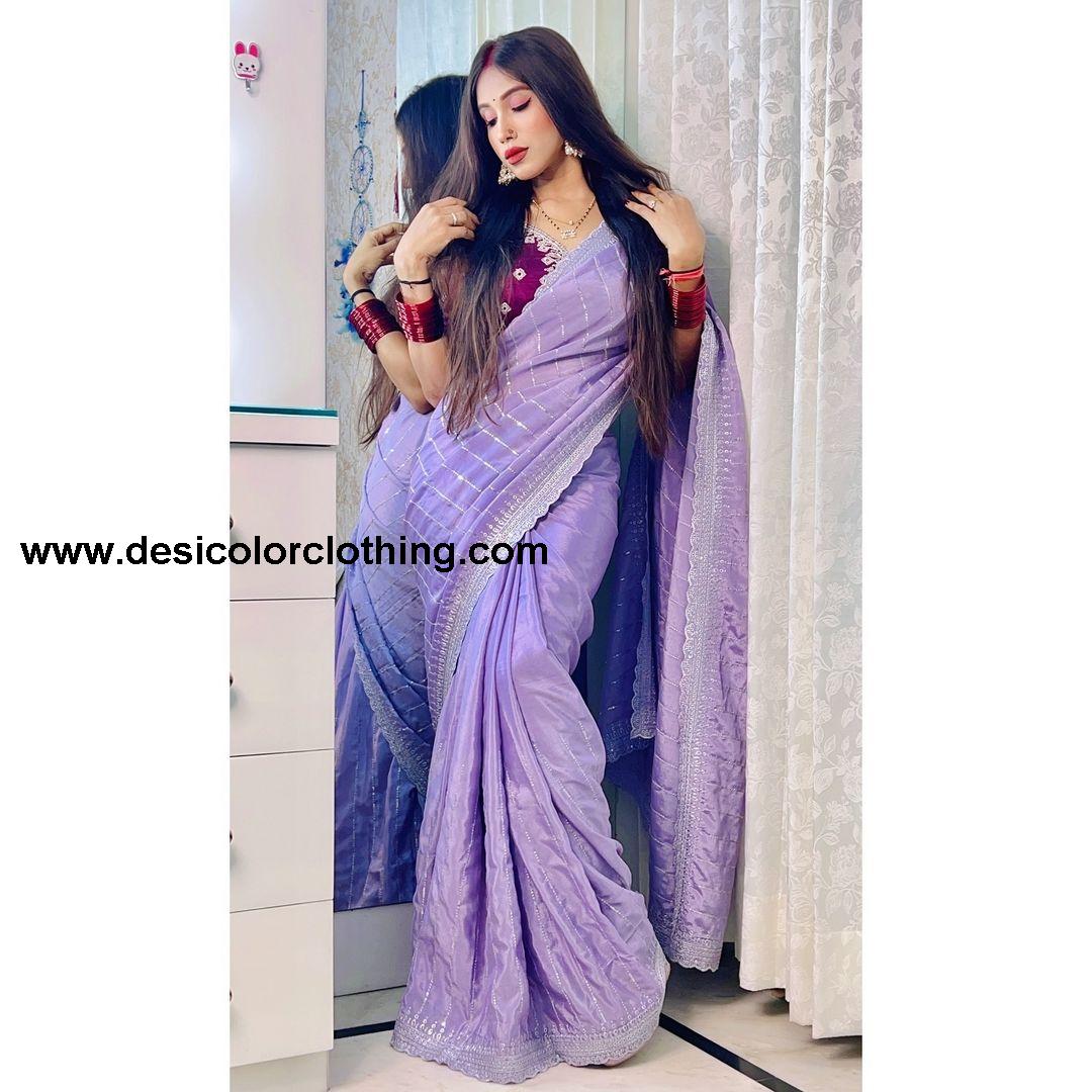 Pure soft Chinon silk sarees with amazing 3 mm C Pallu sequence work with Cut  work border*