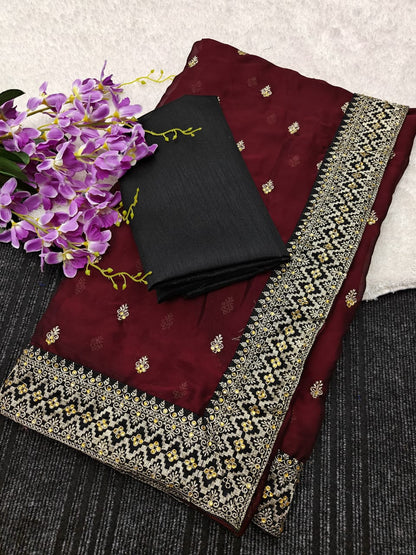 Soft Rich Pure Black Rangoli Silk