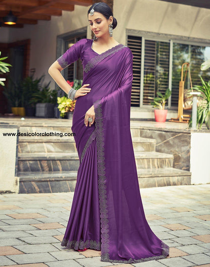 Dark Purple Plain Silk Saree