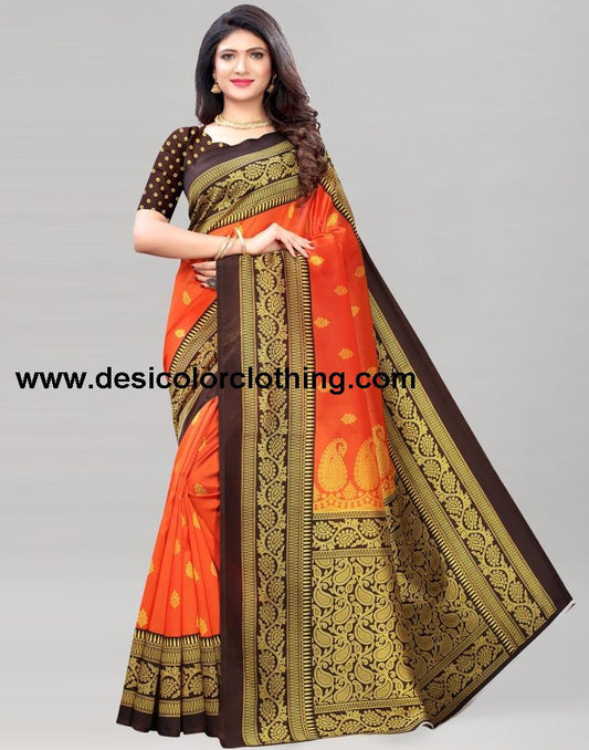 Orange Coloured Poly Silk Printed Partywear saree