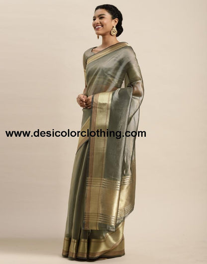 Steel Grey Organza Saree