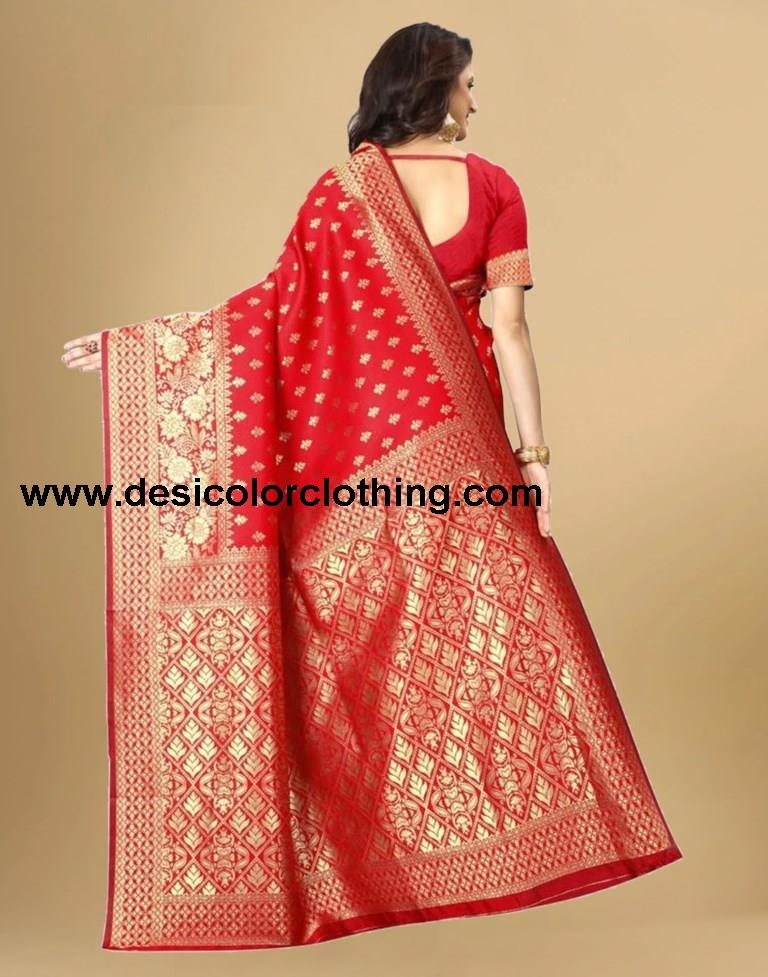 Red Jacquard Banarasi Silk Saree