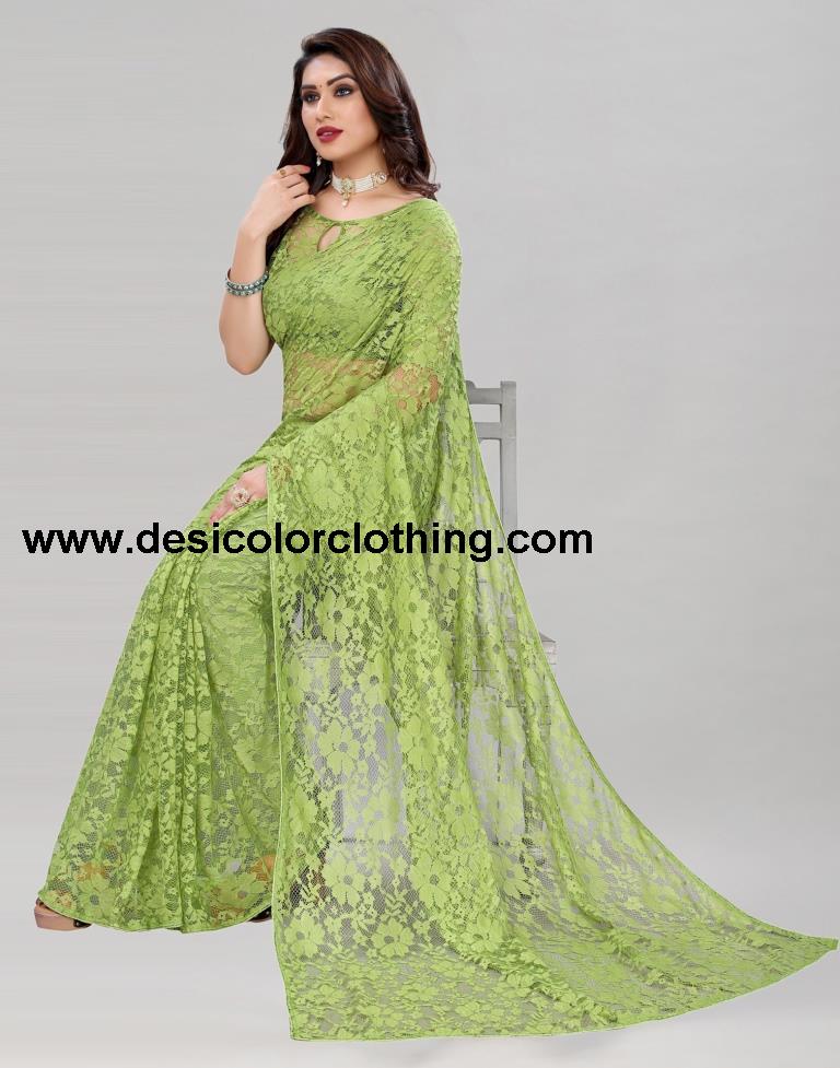 Pista Green Coloured Russel Net Partywear saree