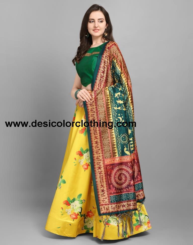 Bedazzling Yellow Coloured Poly Silk Digital Printed Casual Wear Lehenga | SLV102L10175