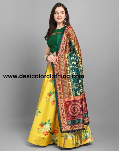 Bedazzling Yellow Coloured Poly Silk Digital Printed Casual Wear Lehenga | SLV102L10175