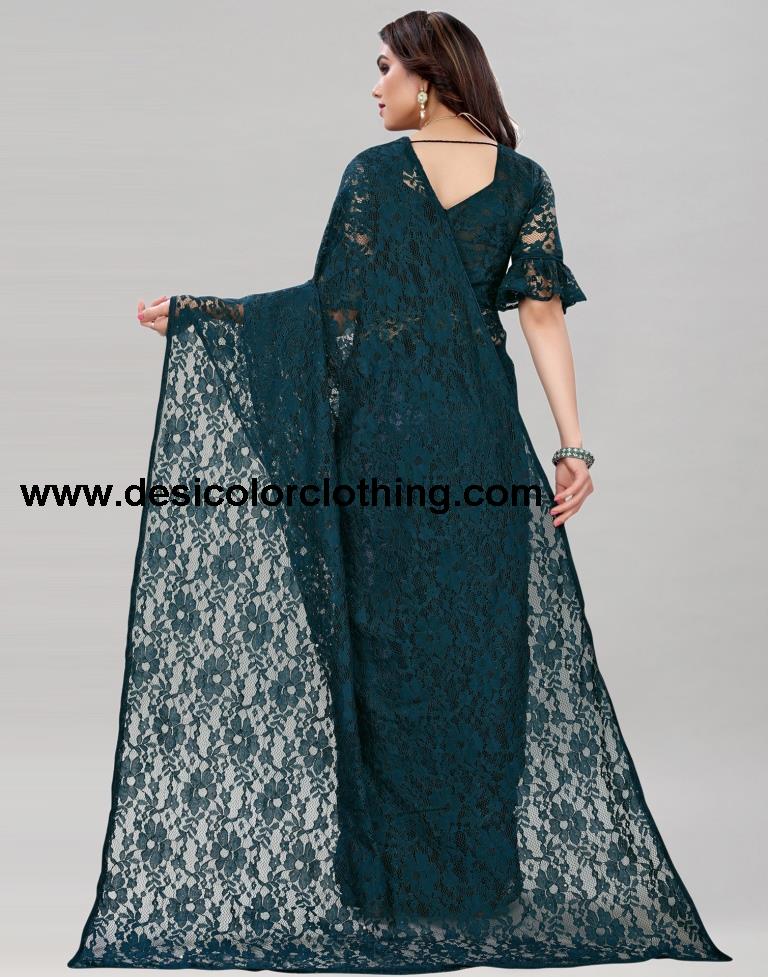 Dark Pine Green Coloured Russel Net Partywear saree
