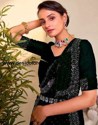 Dark Green Georgette Plain Saree