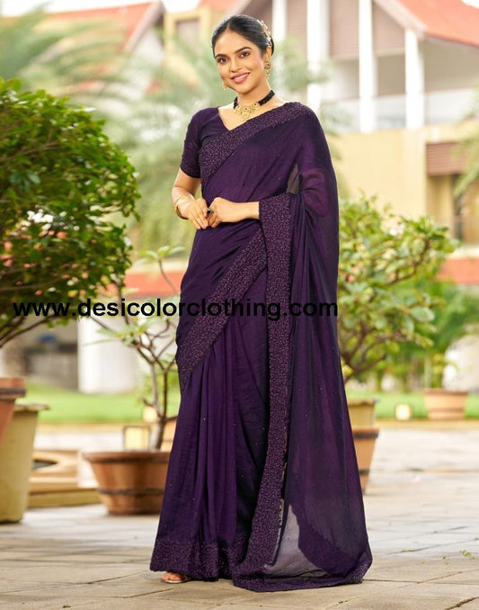 Purple Plain Silk Saree