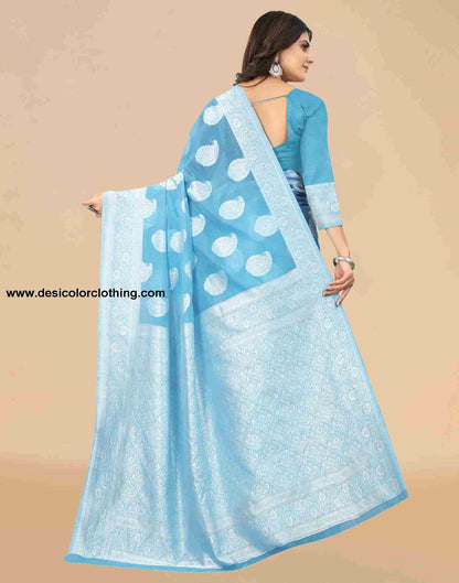 Blue Cotton Plain Saree