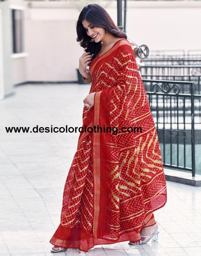 Red Cotton Printed Saree