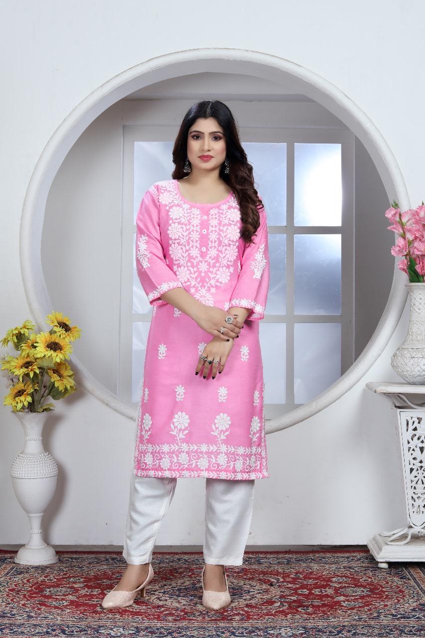 Product Image - Designer Chikankari Rayon Kurti and Pant Set | Ethnic Wear