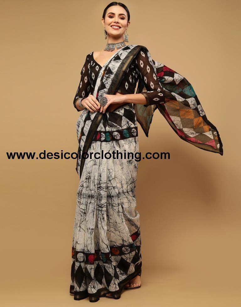 White And Grey Cotton Saree