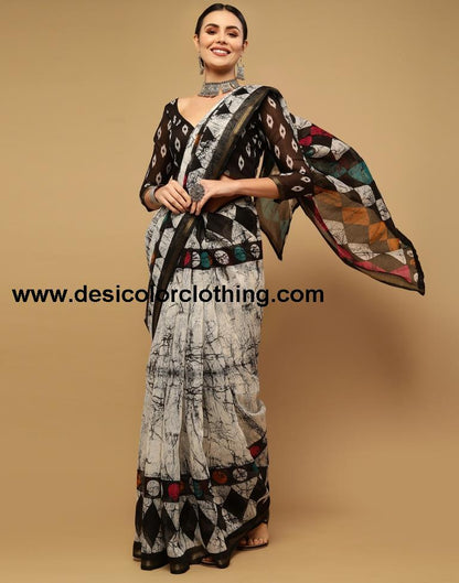 White And Grey Cotton Saree