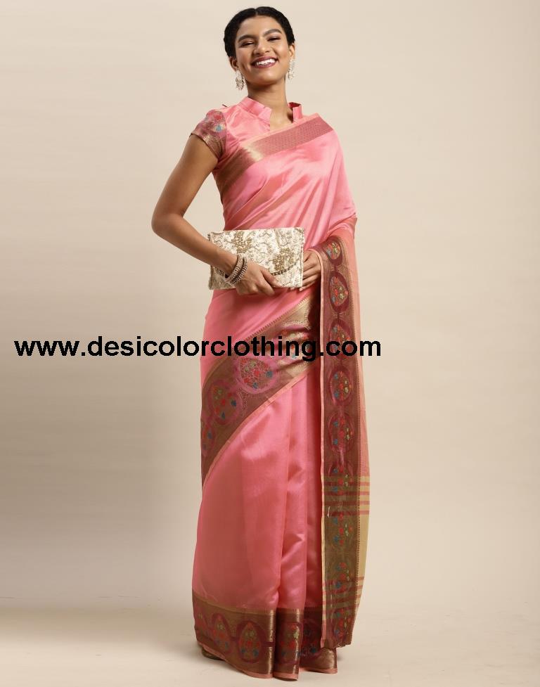 Rose Pink Organza Saree