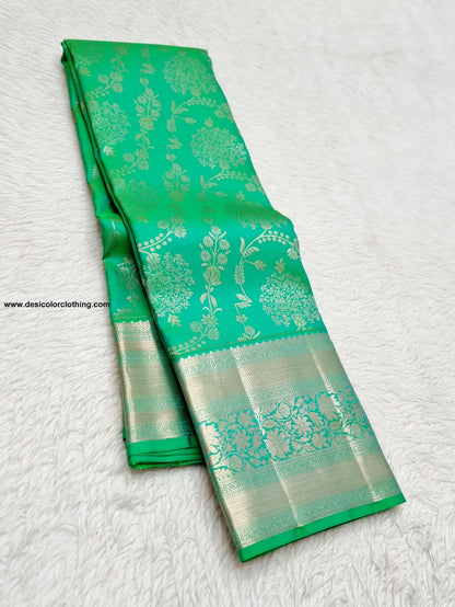 Kanchipuram 100% Pure Handwoven 2G Premium Quality Pastel Colours Unique Design Bridal Silk Sarees