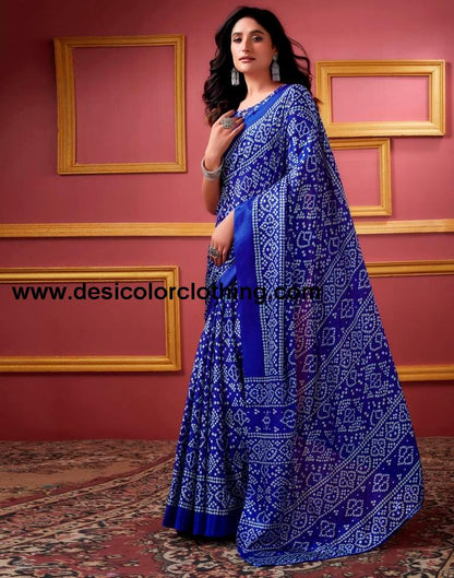 Dark Blue Silk Bandhani Saree