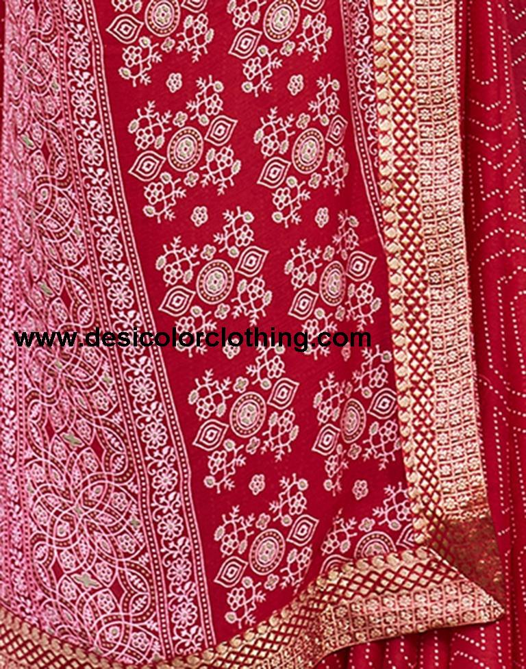 Dark Red Georgette Printed Saree
