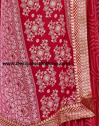 Dark Red Georgette Printed Saree