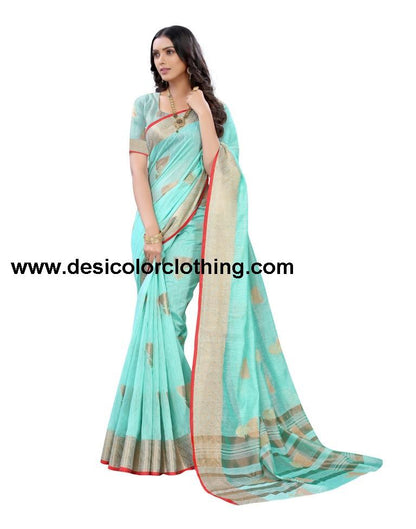 Sky Blue Coloured Cotton Slub Jacquard Partywear saree