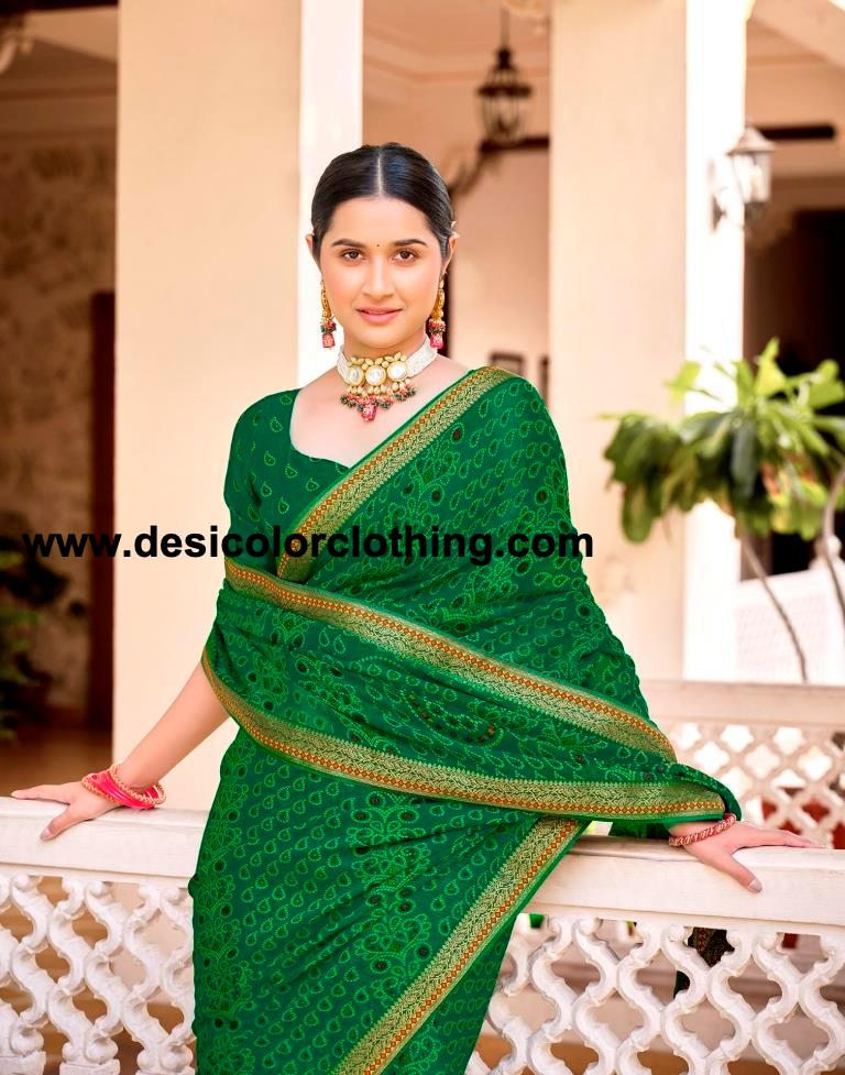 Green Chiffon Bandhani Saree