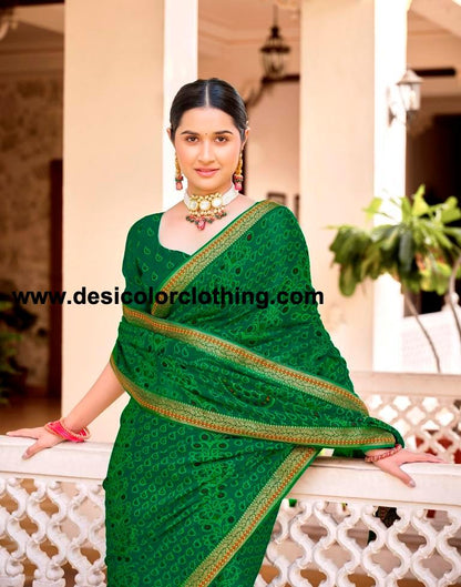 Green Chiffon Bandhani Saree