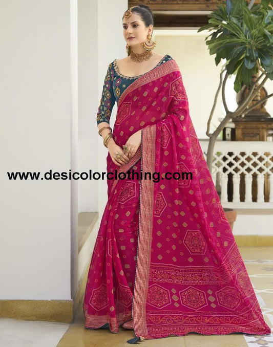 Rani Pink Chiffon Bandhani Saree