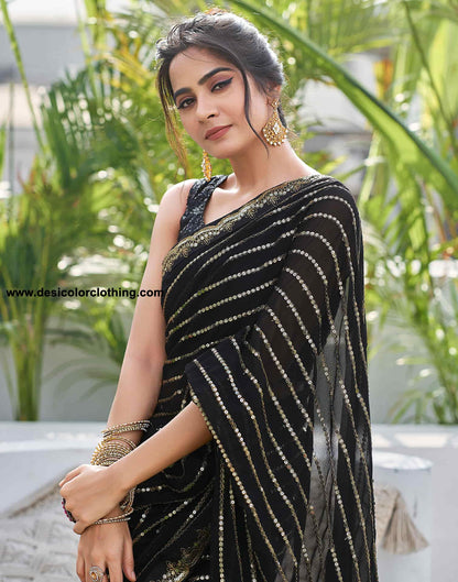 Black Georgette Sequence Saree