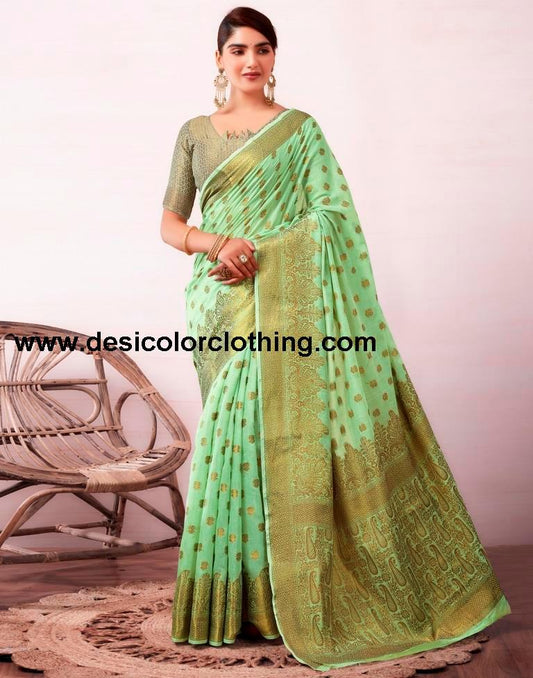 Pista Green Silk Plain Saree