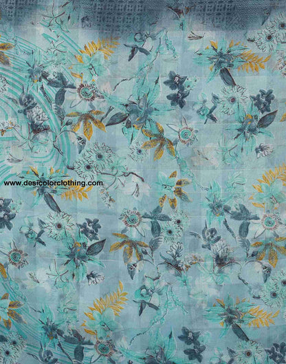 Blue Cotton Printed Saree