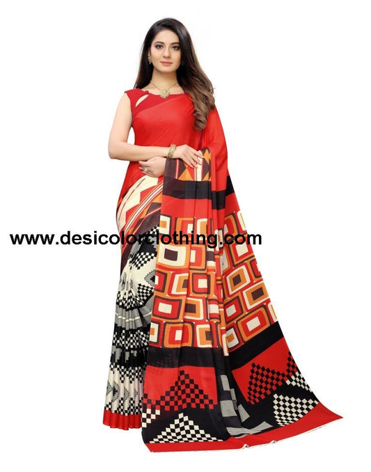 Red Coloured Georgette Digital Printed Casual saree
