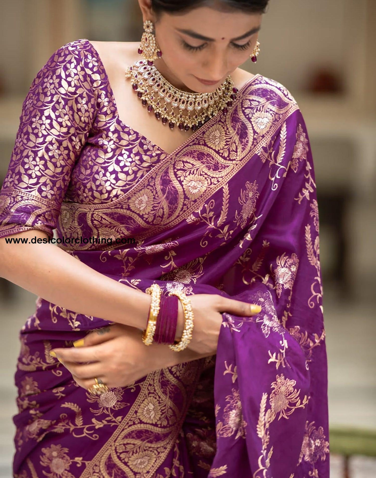 Purple Silk Plain Saree